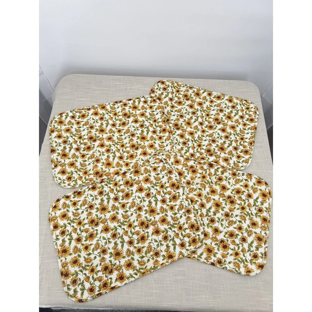 Vintage Sunflower Quilted Fabric Placemats Set of 4 Cottagecore Table Decor